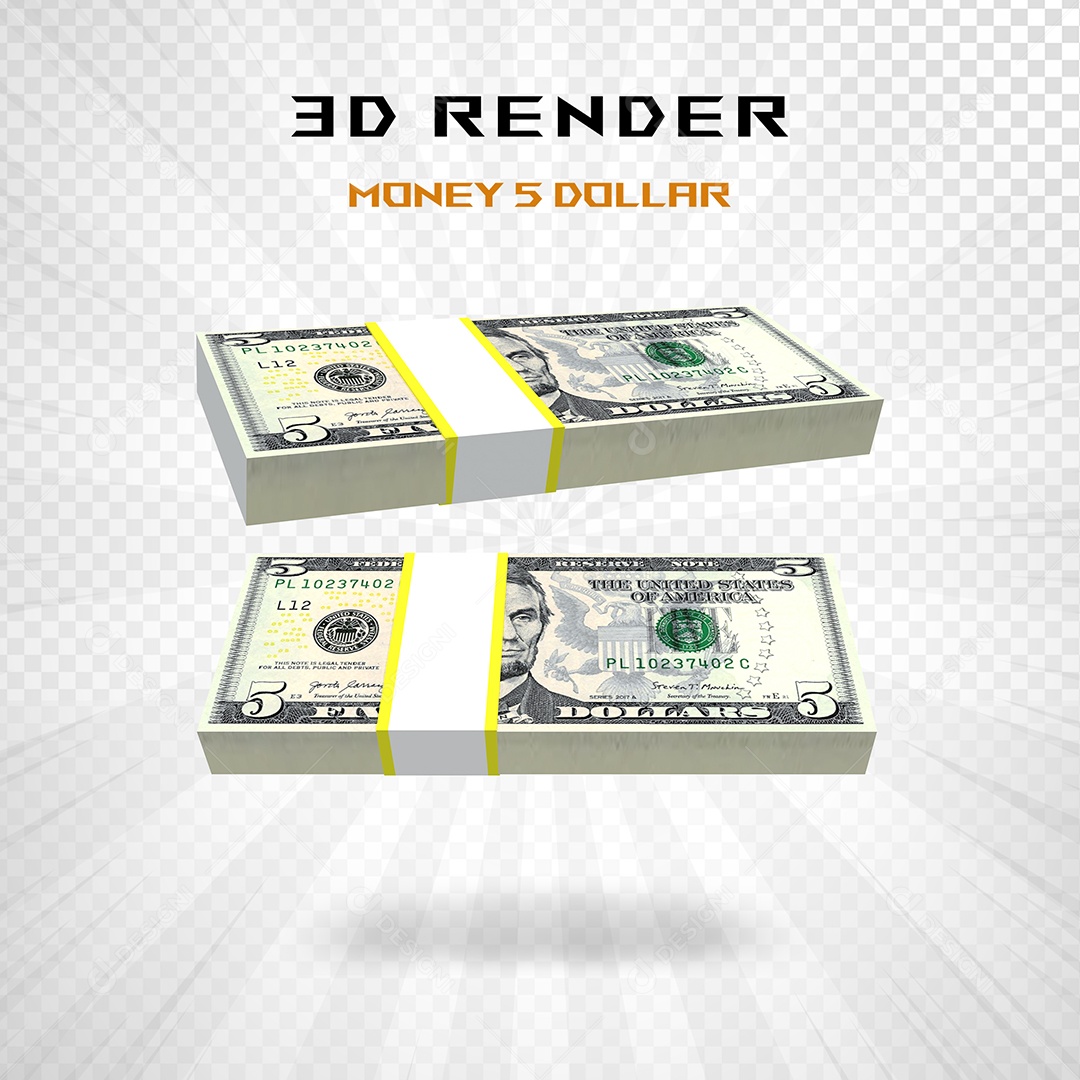 Pacotes de Notas de 5 Dólar Elemento 3D para Composição PSD