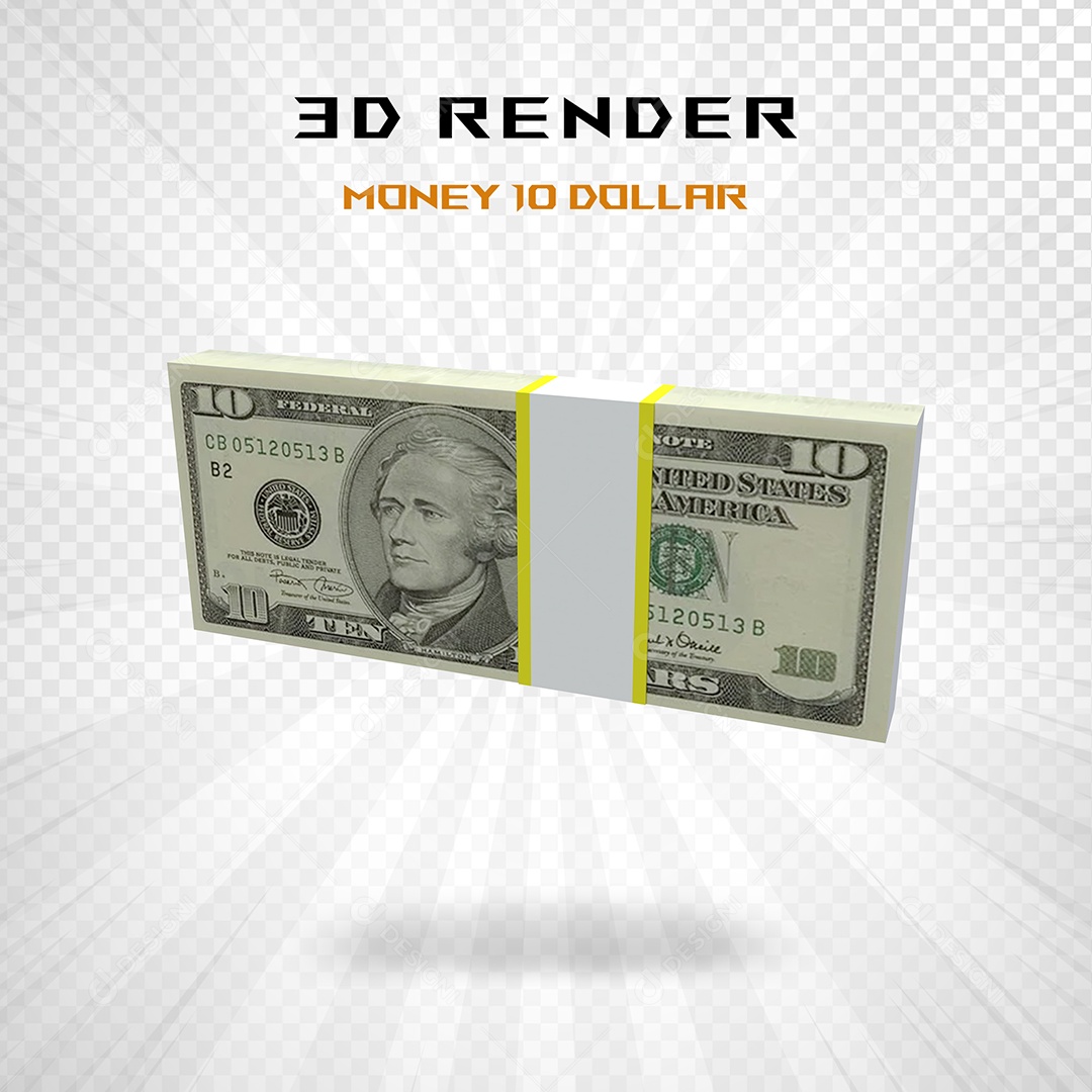 Elemento 3D Pacote de Notas de 10 Dólar para Composição PSD