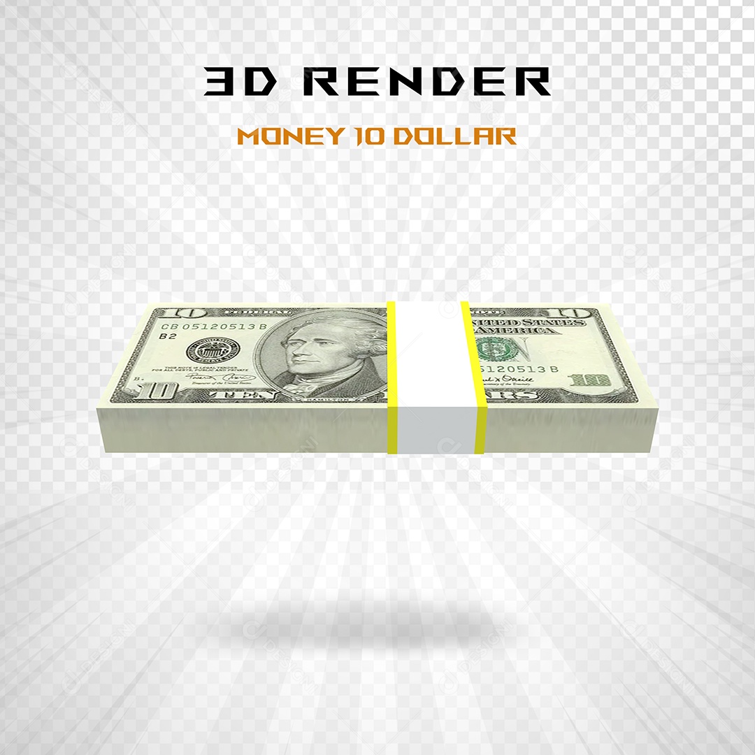 Elemento 3D Pacote de Notas de 10 Dólar para Composição PSD