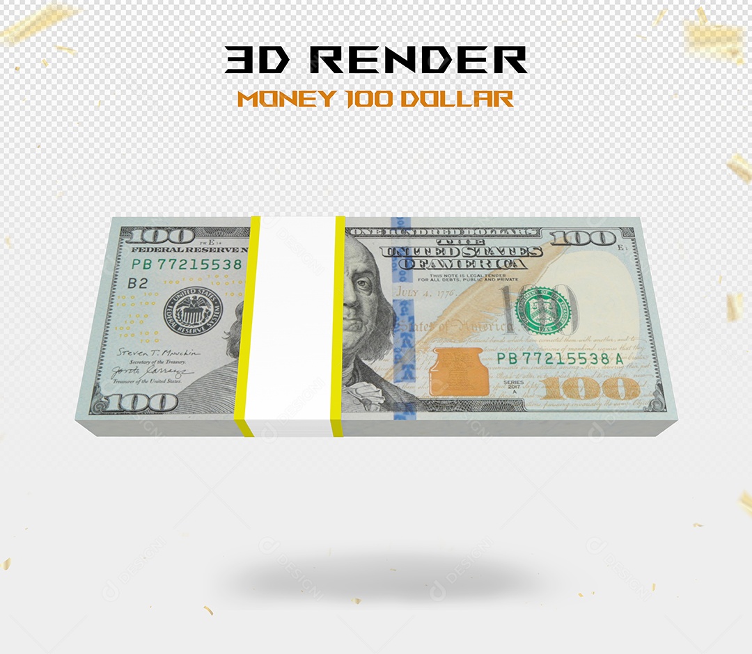 Elemento 3D Pacote de Notas de 100 Dólar para Composição PSD