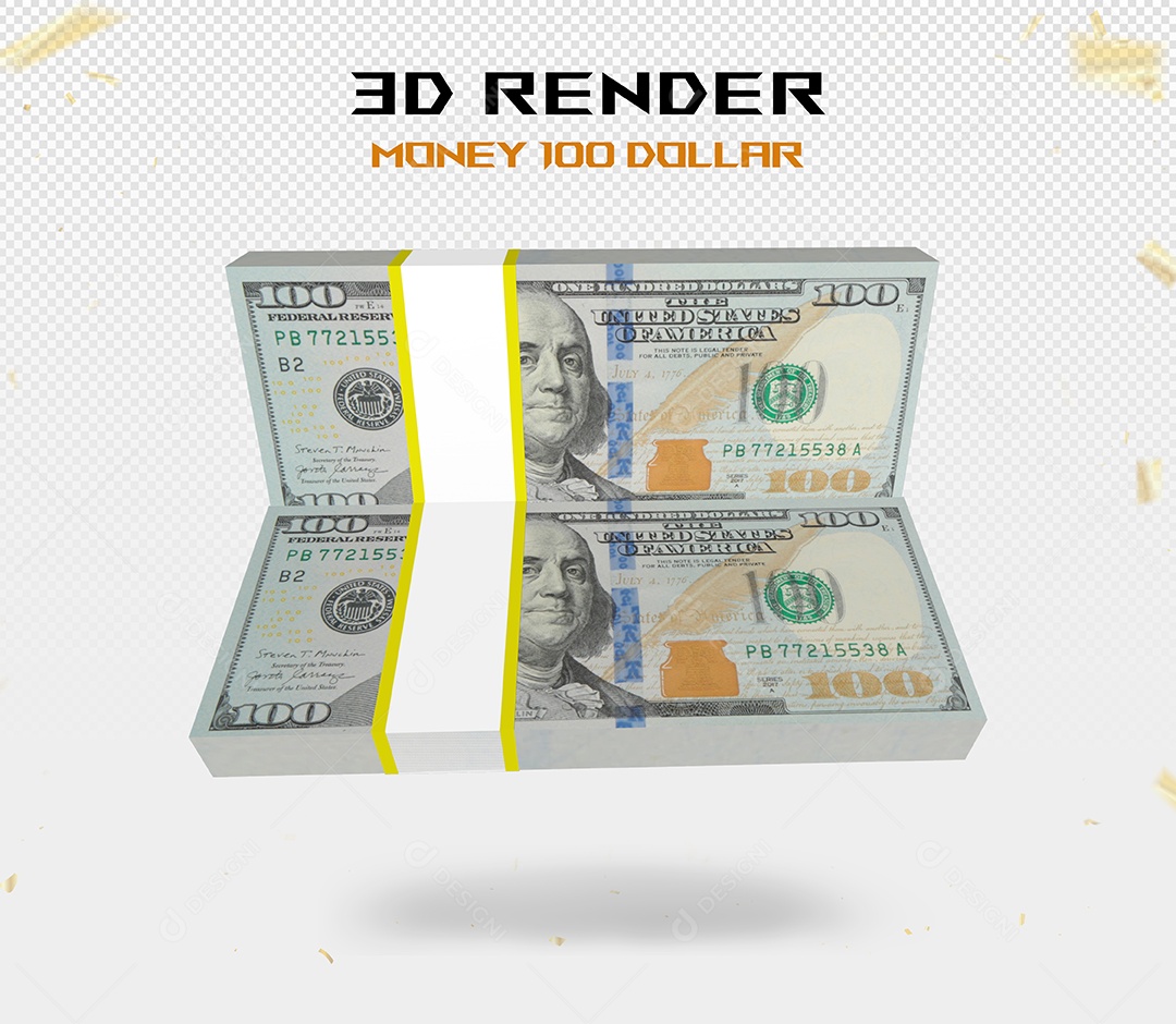 Elemento 3D Pacotes de Notas de 100 Dólar para Composição PSD