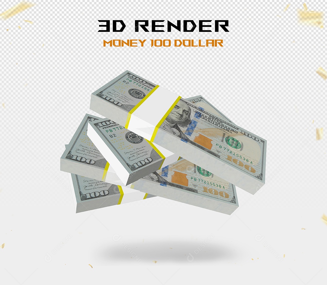 Elemento 3D Pacotes de Notas de 100 Dólar para Composição PSD