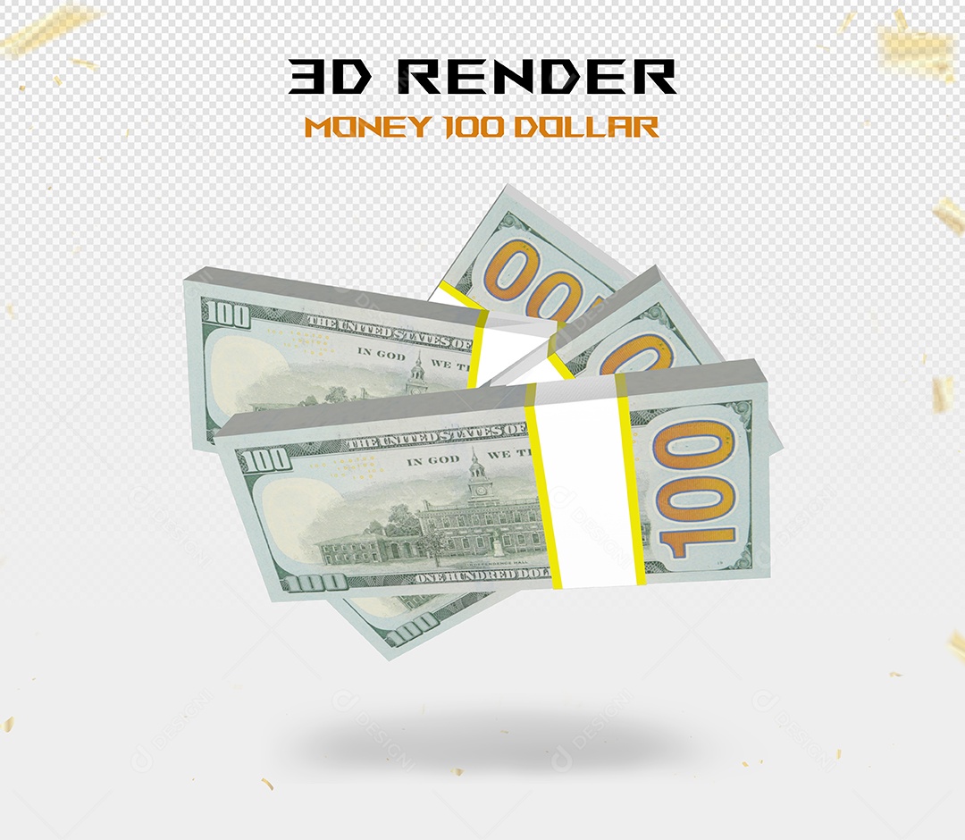 Elemento 3D Notas de 100 Dólar para Composição PSD
