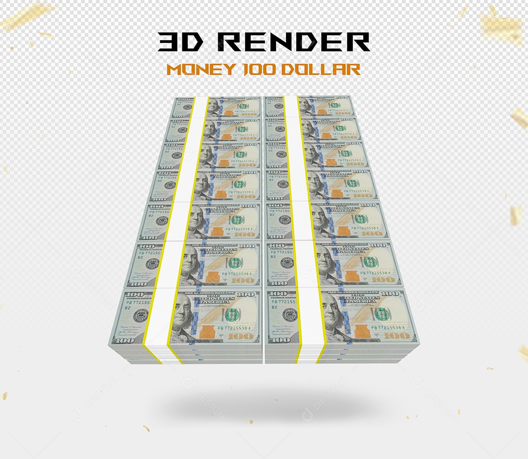 Elemento 3D Notas de 100 Dólar para Composição PSD