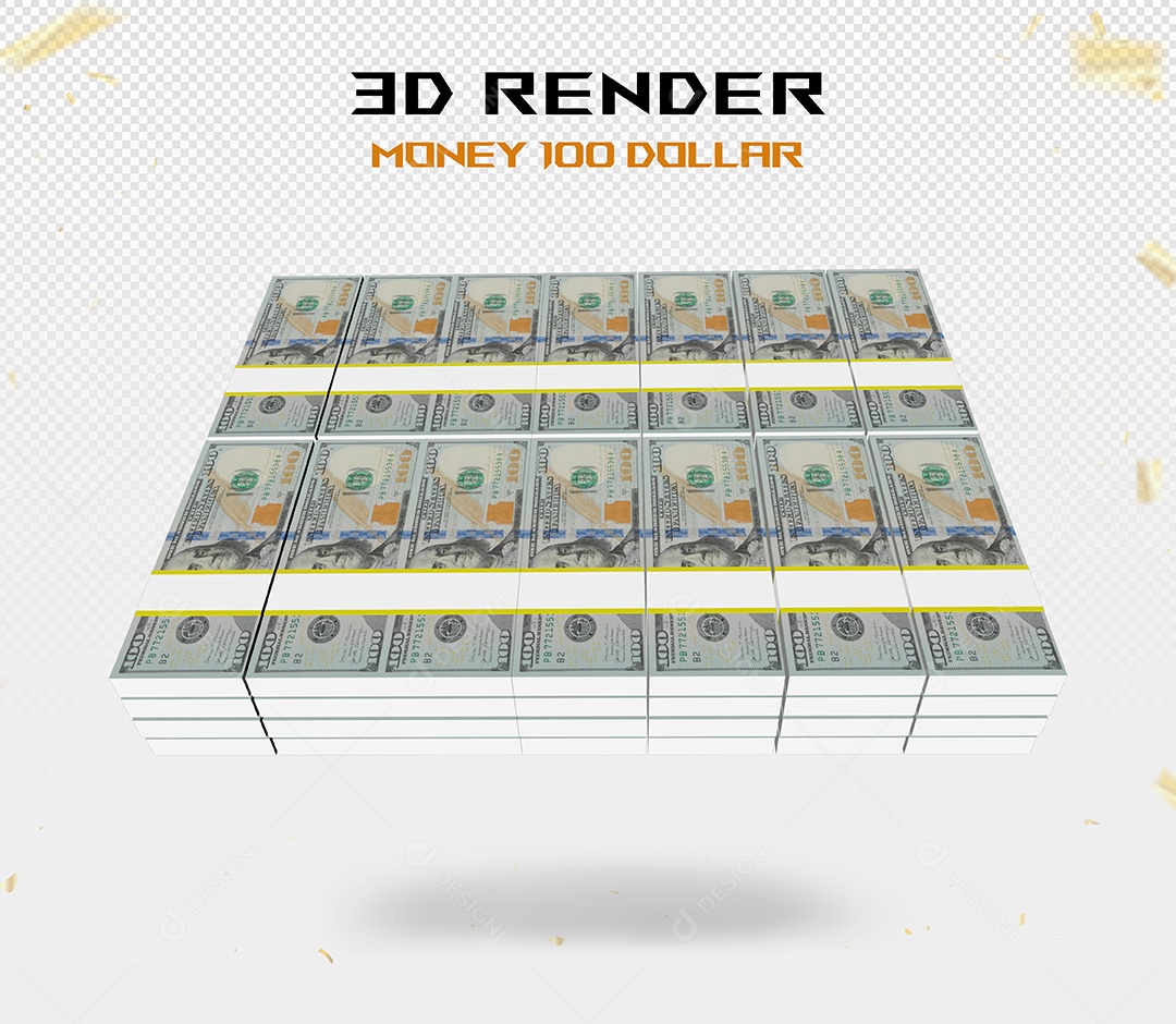 Elemento 3D Notas de 100 Dólar para Composição PSD