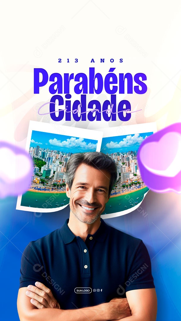 Social Media Story Parabéns Cidade 213 Anos PSD Editável