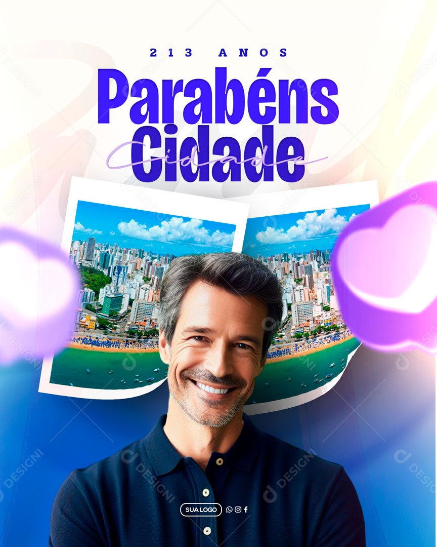 Social Media Parabéns Cidade 213 Anos PSD Editável
