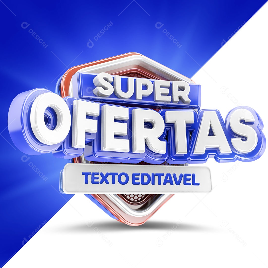 Selo 3D Azul Super Ofertas Texto Editável