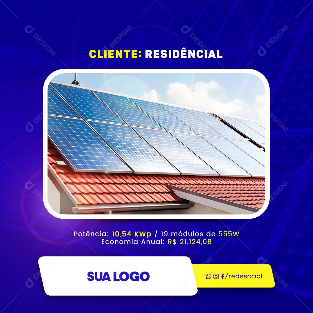 Social Media Cliente Residêncial Placa Solar PSD Editável