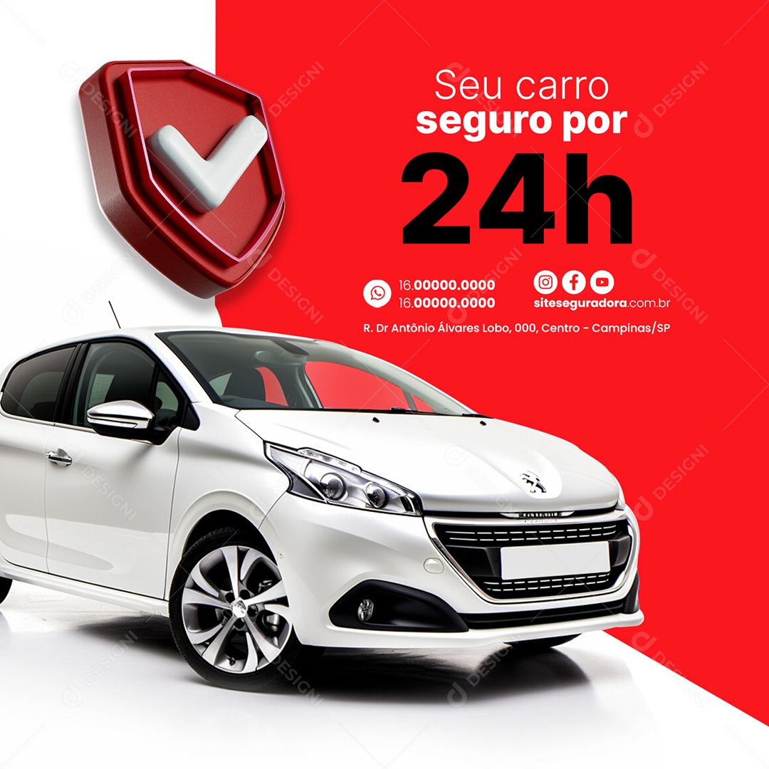 Seguradora Seu carro seguro por 24h Social Media PSD Editável