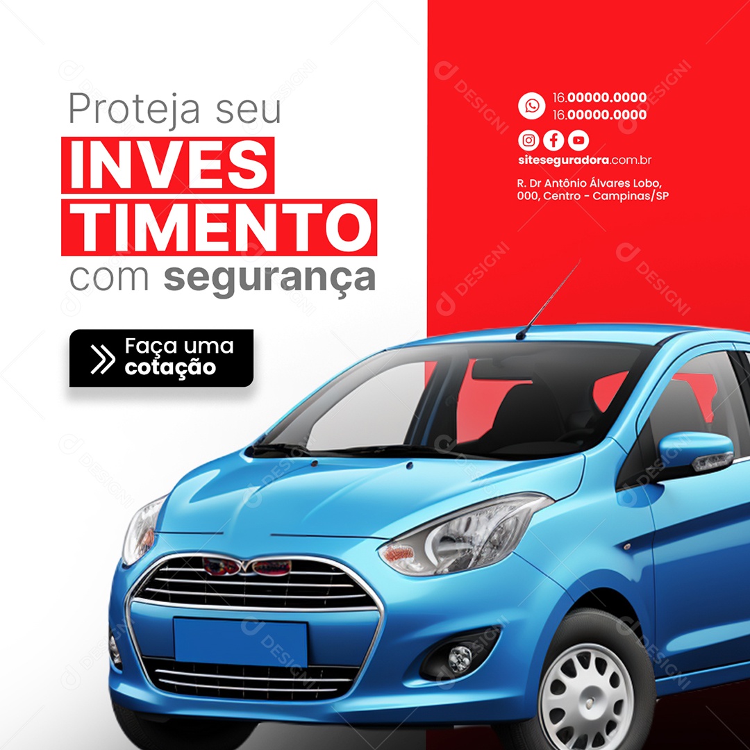 Seguradora Proteja seu Investimento com segurança Social Media PSD Editável