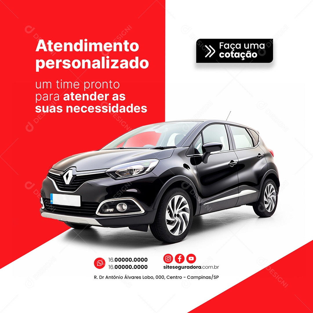 Seguradora Atendimento personalizado Faça uma cotação Social Media PSD Editável