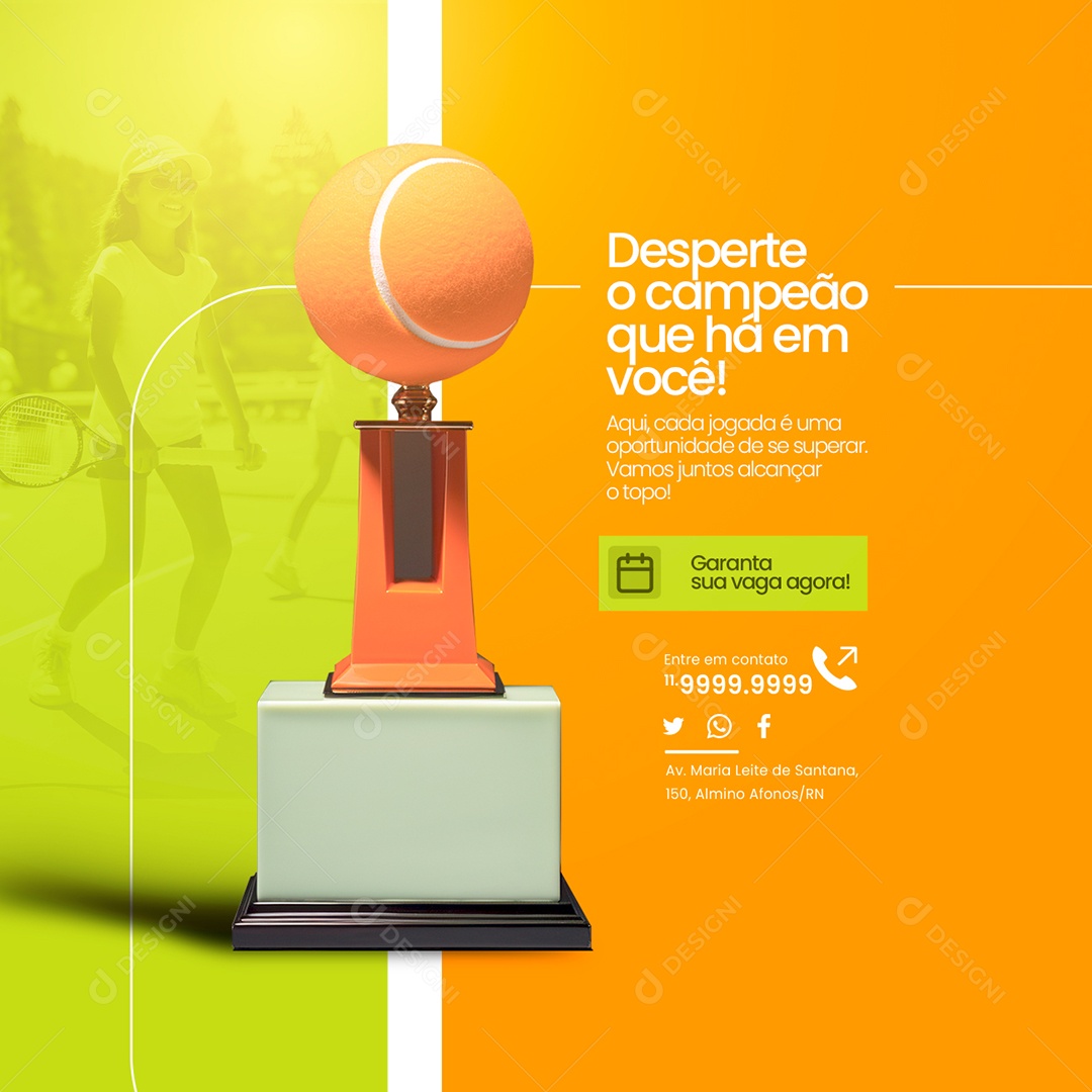 Aula de Tênis Desperte o campeão que há em você Social Media PSD Editável