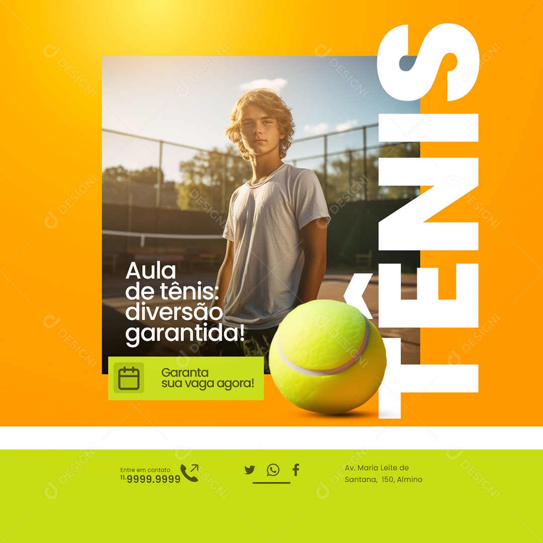 Aula de Tênis diversão garantida Garanta sua vaga agora Social Media PSD Editável