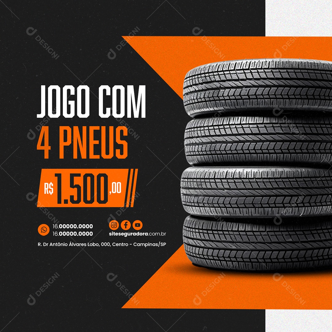 Loja de Pneus de Carros Jogo com 4 Pneus Social Media PSD Editável