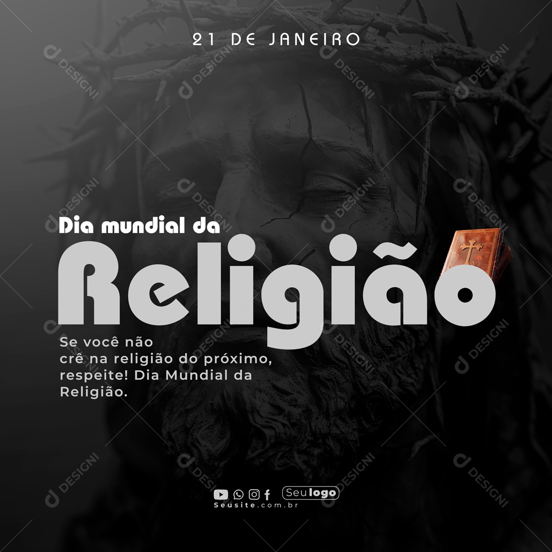 Feed Dia Mundial da Religião 21 de Janeiro Social Media PSD Editável