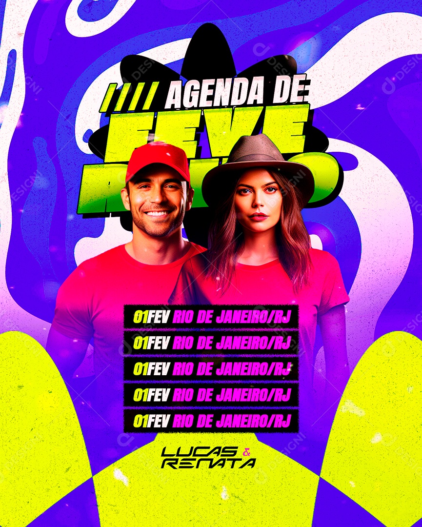 Flyer Carnaval Agenda De Fevereiro Lucas & Renata Social Media PSD Editável
