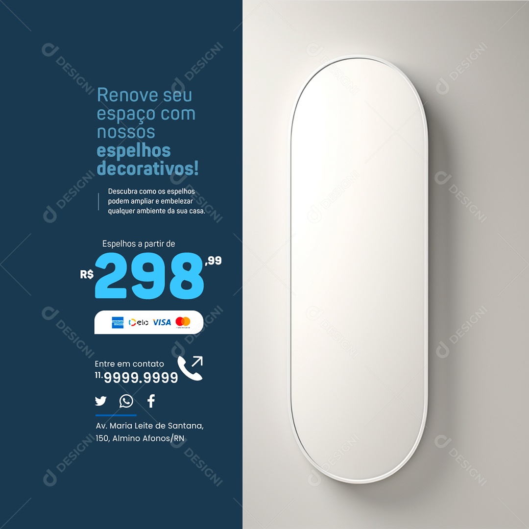 Vidraçaria Renove seu espaço com nossos espelhos decorativos Social Media PSD Editável