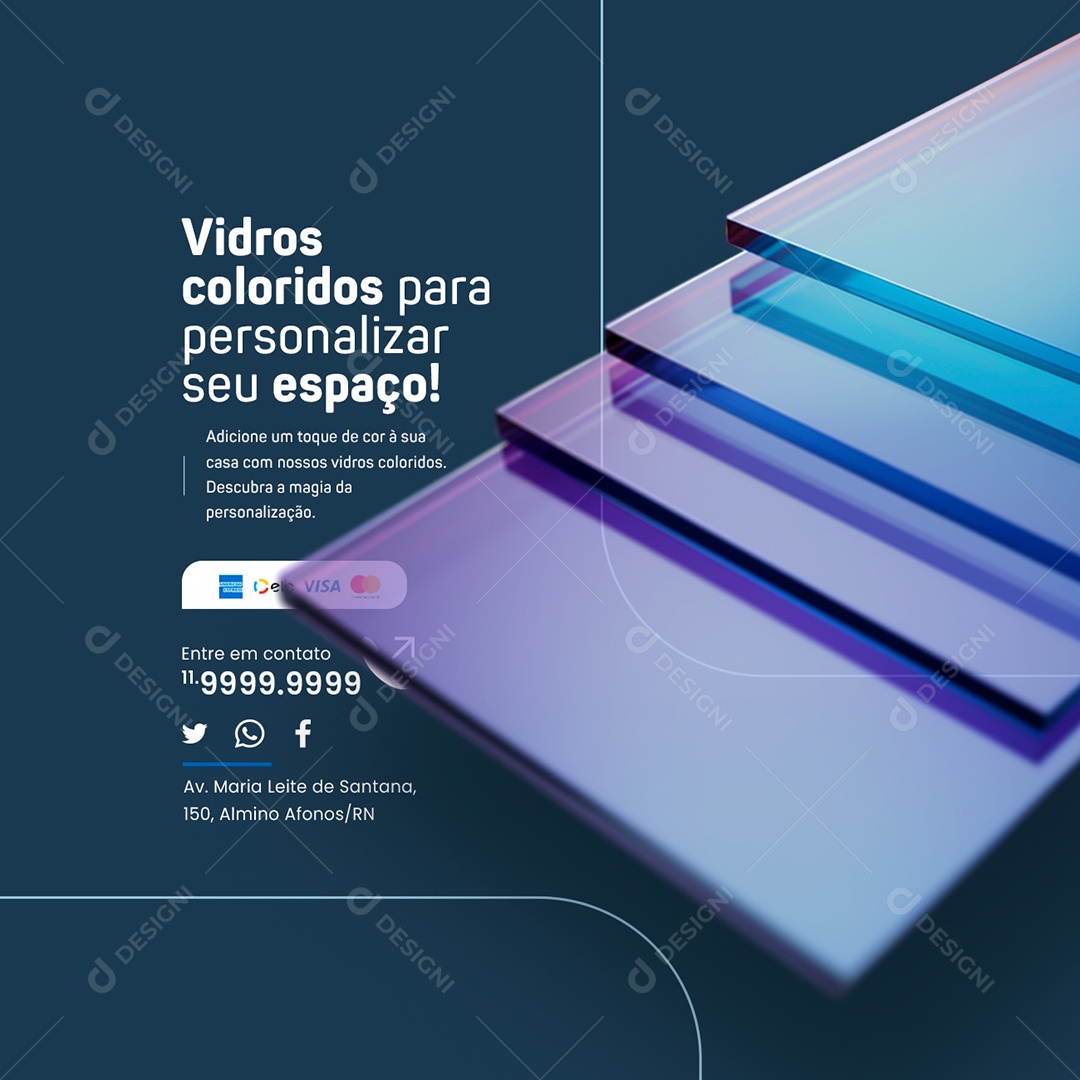 Vidraçaria Vidros coloridos para personalizar seu espaço Social Media PSD Editável
