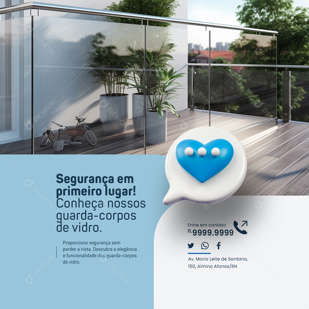 Vidraçaria Segurança em primeiro lugar Entre em contato Social Media PSD Editável