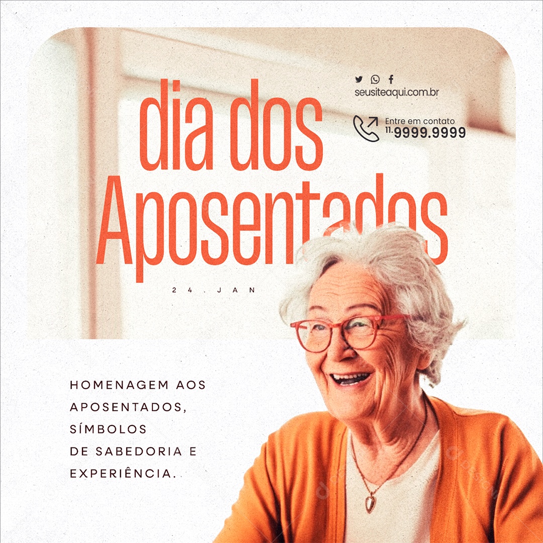 Dia dos Aposentados 24 De Janeiro Símbolos de Sabedoria Social Media PSD Editável