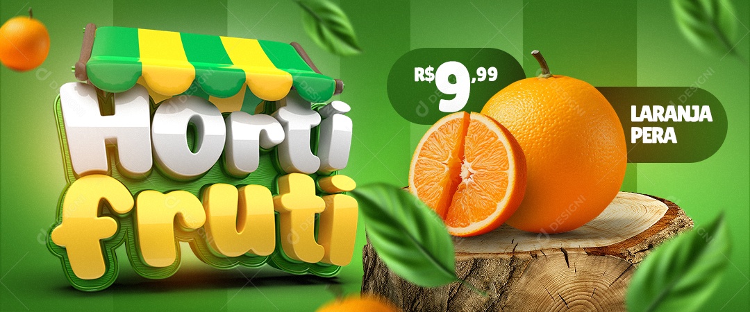 Banner Hortifruti Laranja Pera Social Media PSD Editável
