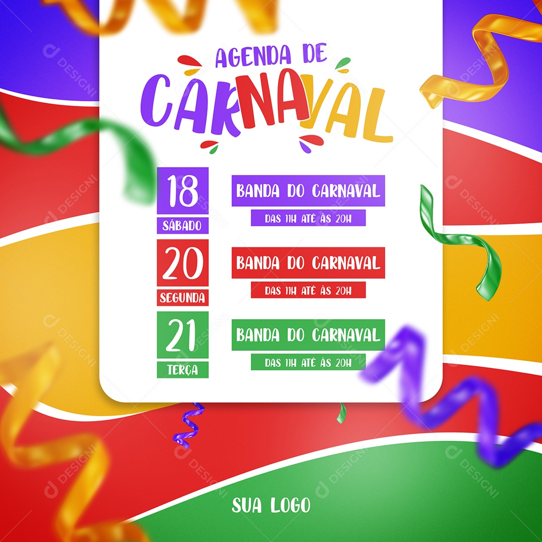 Social Media Agenda De Carnaval Atração Confirmada PSD Editável
