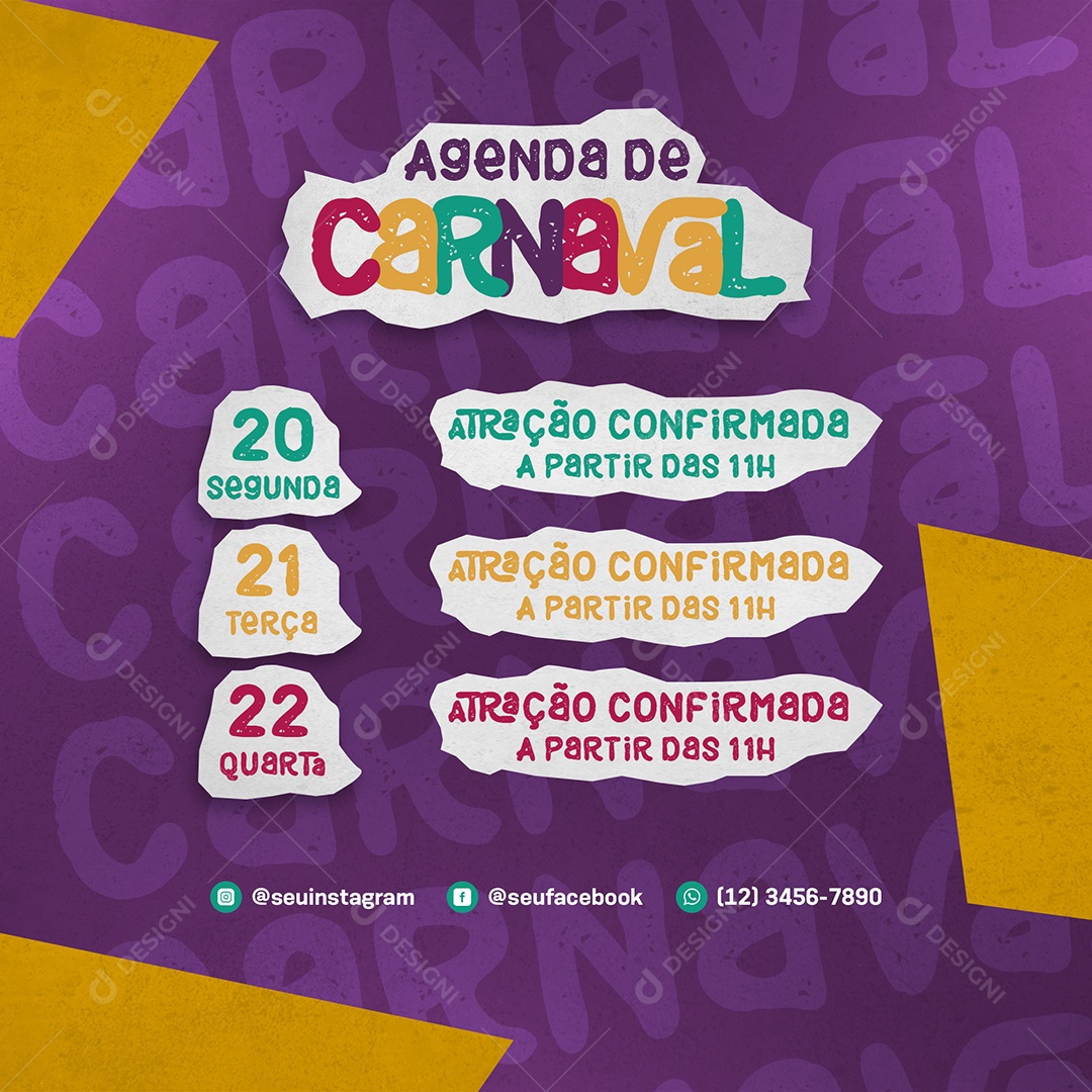 Social Media Agenda De Carnaval Atração Confirmada PSD Editável