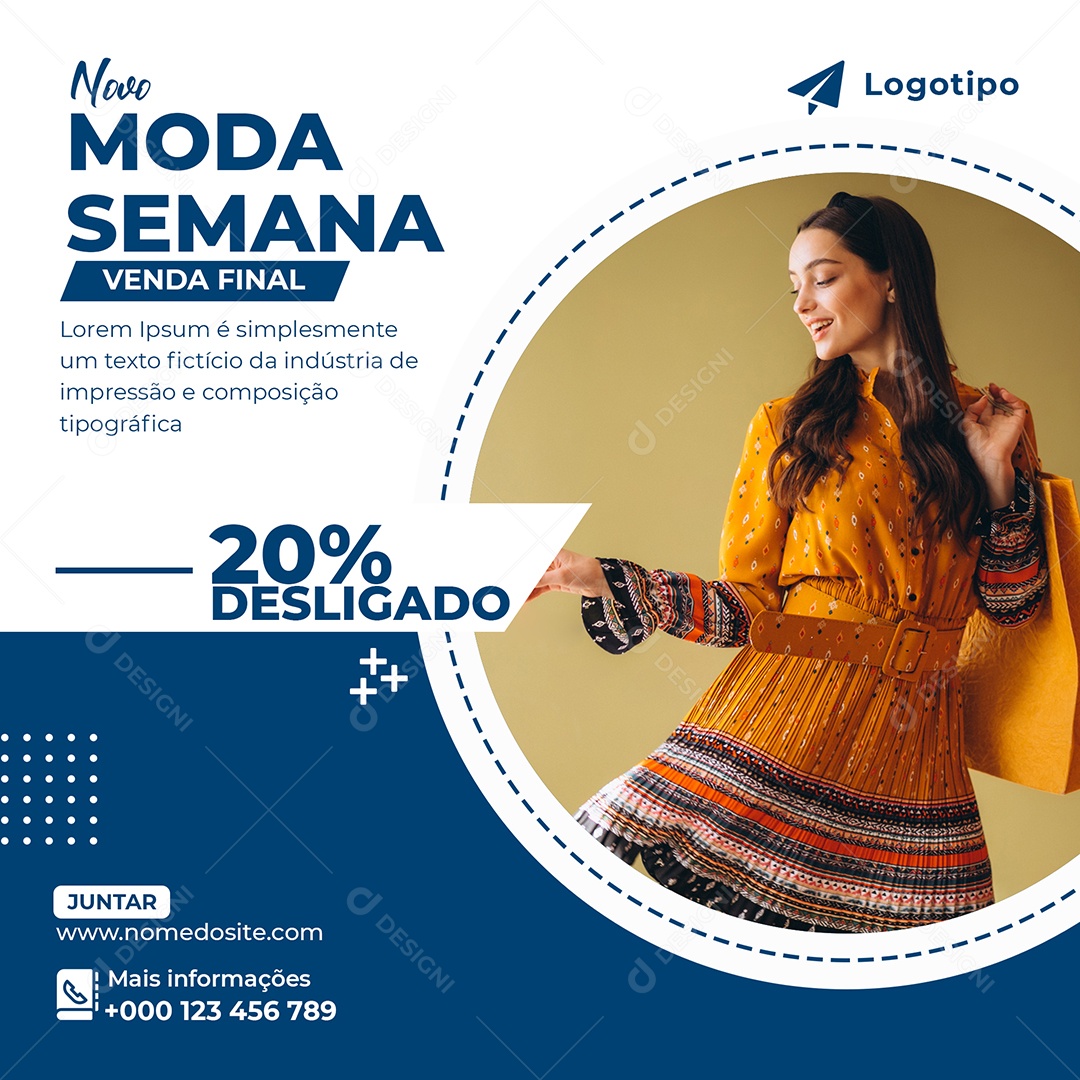 Loja de Roupas Novo Moda Semana Venda Final 20% Desligado Social Media PSD Editável