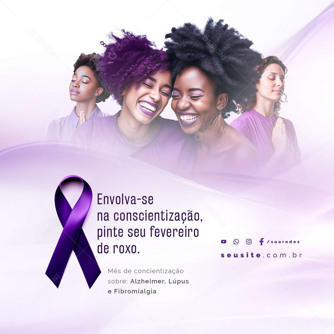 Fevereiro Roxo Mês de Conscientização Sobre Alzheimer Lúpus Social Media PSD Editável