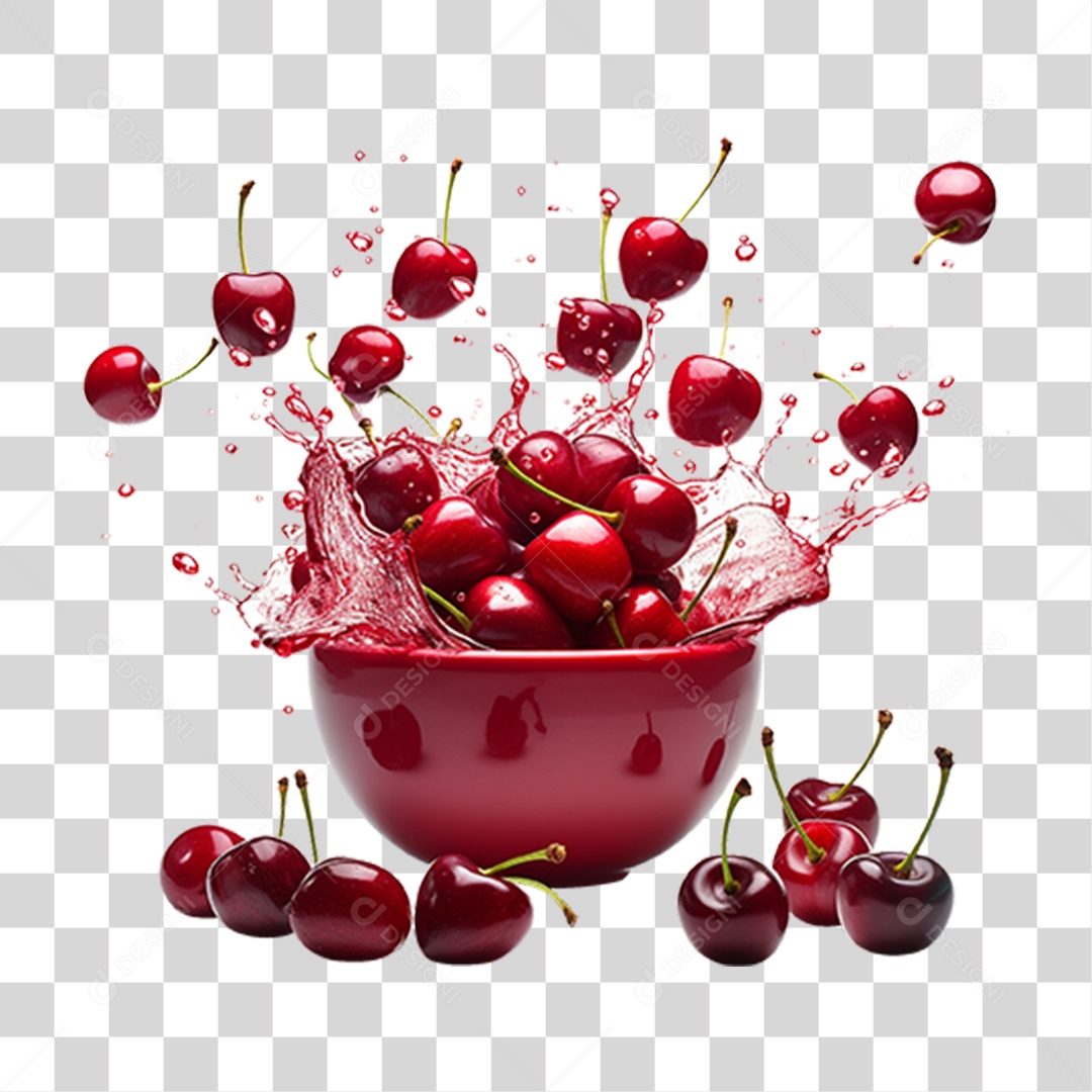 Vasilha com Cerejas PNG Transparente