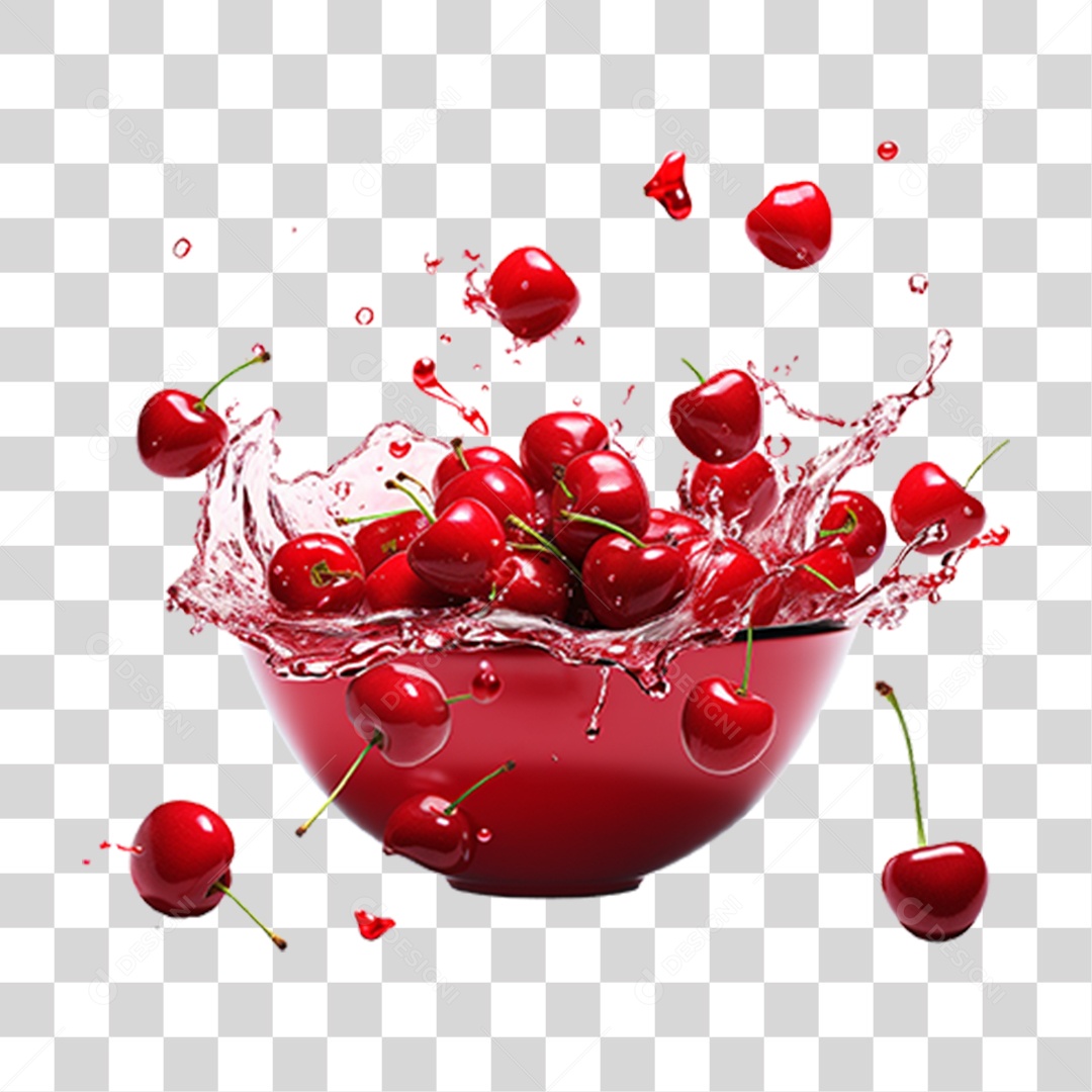 Vasilha com Cerejas PNG Transparente