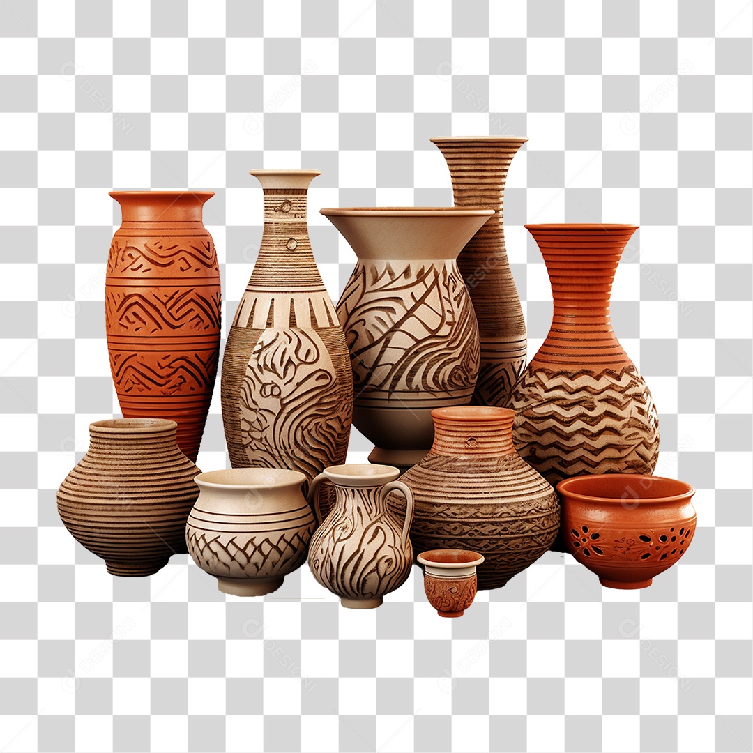 Vaso Artesanal de Cerâmica PNG Transparente