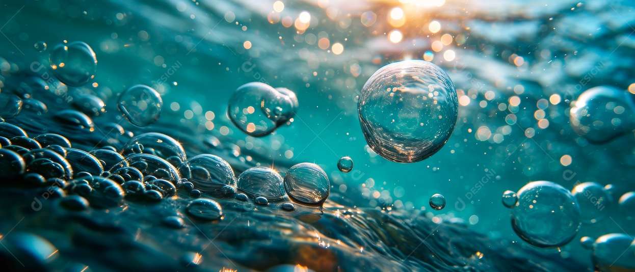 Bolhas no fundo da água azul IA generativa.