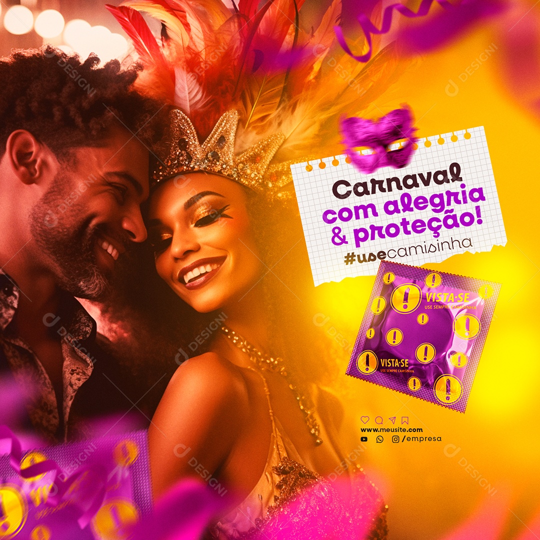 Social Media Carnaval Com Alegria e Proteção Use Camisinha PSD Editável