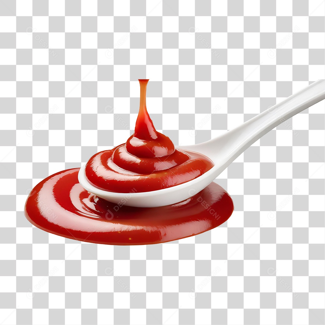 Ketchup em Colher de Plástico PNG Transparente