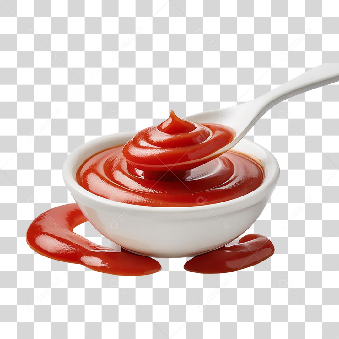 Ketchup em Colher de Pau PNG Transparente