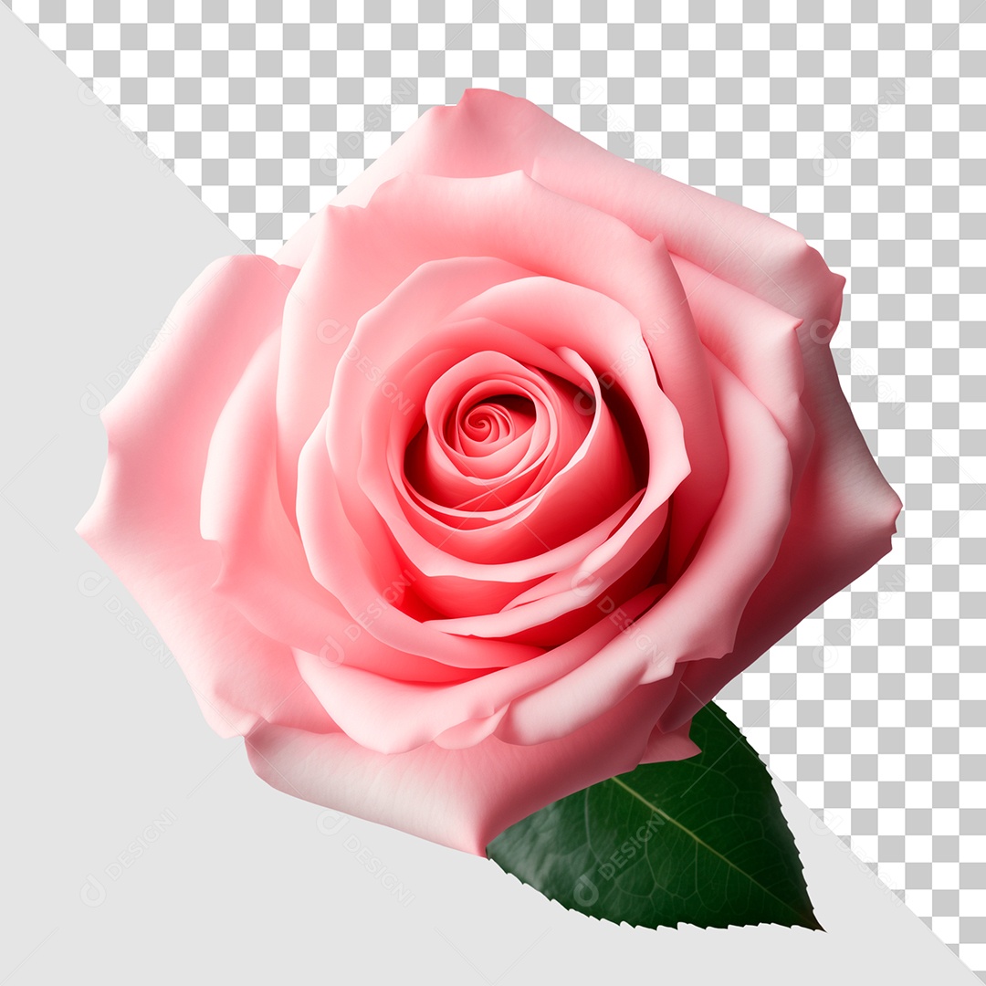 Elemento 3D Flor Rosa Com Folha Para Composição PSD