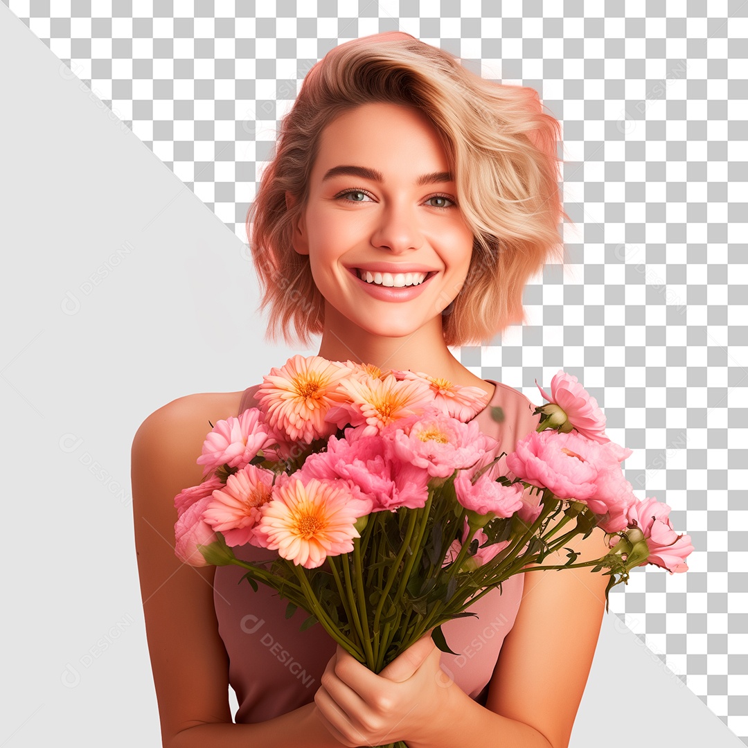 Personagem 3D Jovem Segurando Buquê De Flores PSD