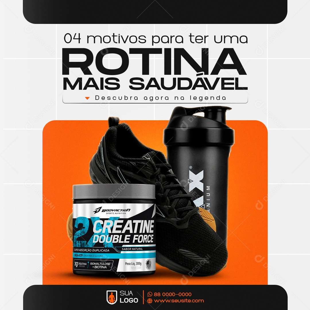 Motivos para ter uma Rotina mais Saudável Social Media PSD Editável