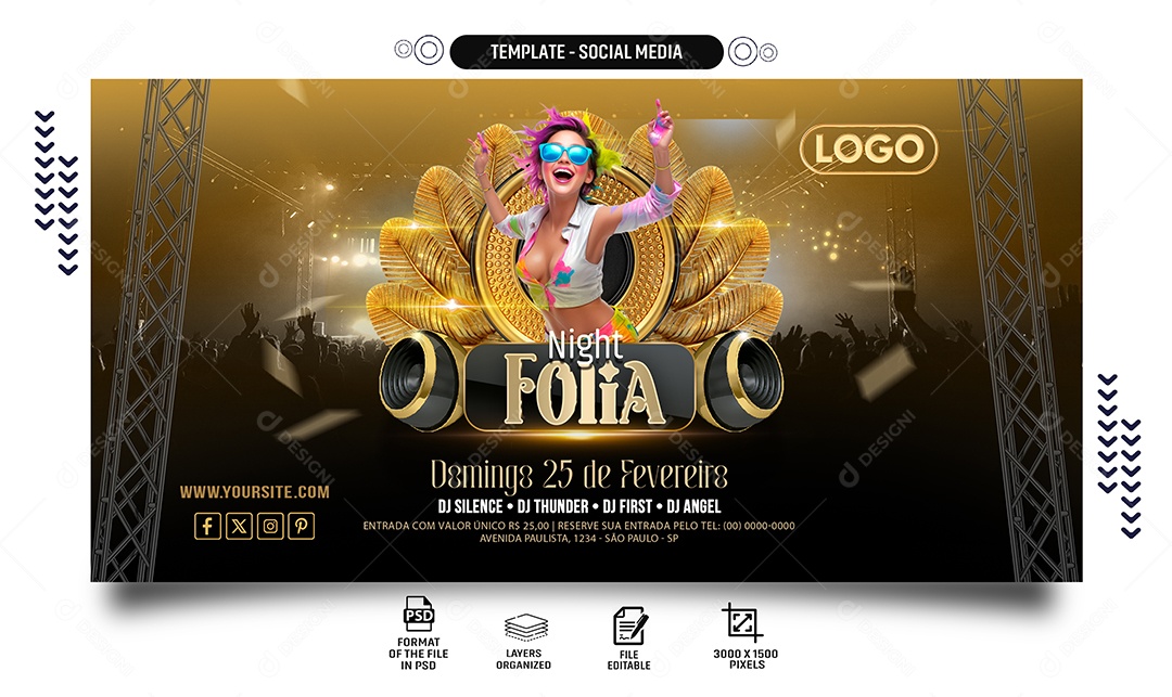 Social Media Banner Night Folia PSD Editável