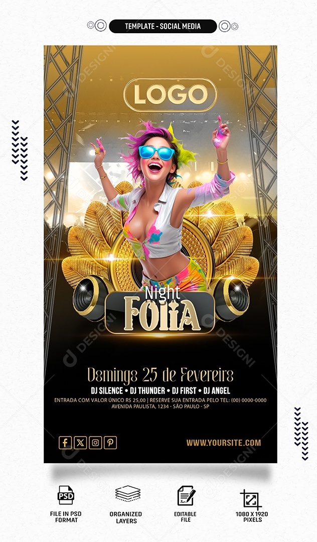 Social Media Story Night Folia PSD Editável