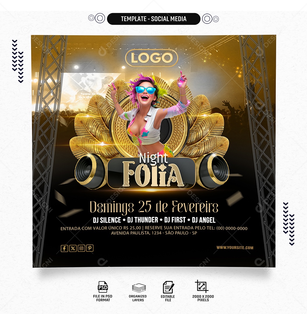 Social Media Feed Night Folia PSD Editável