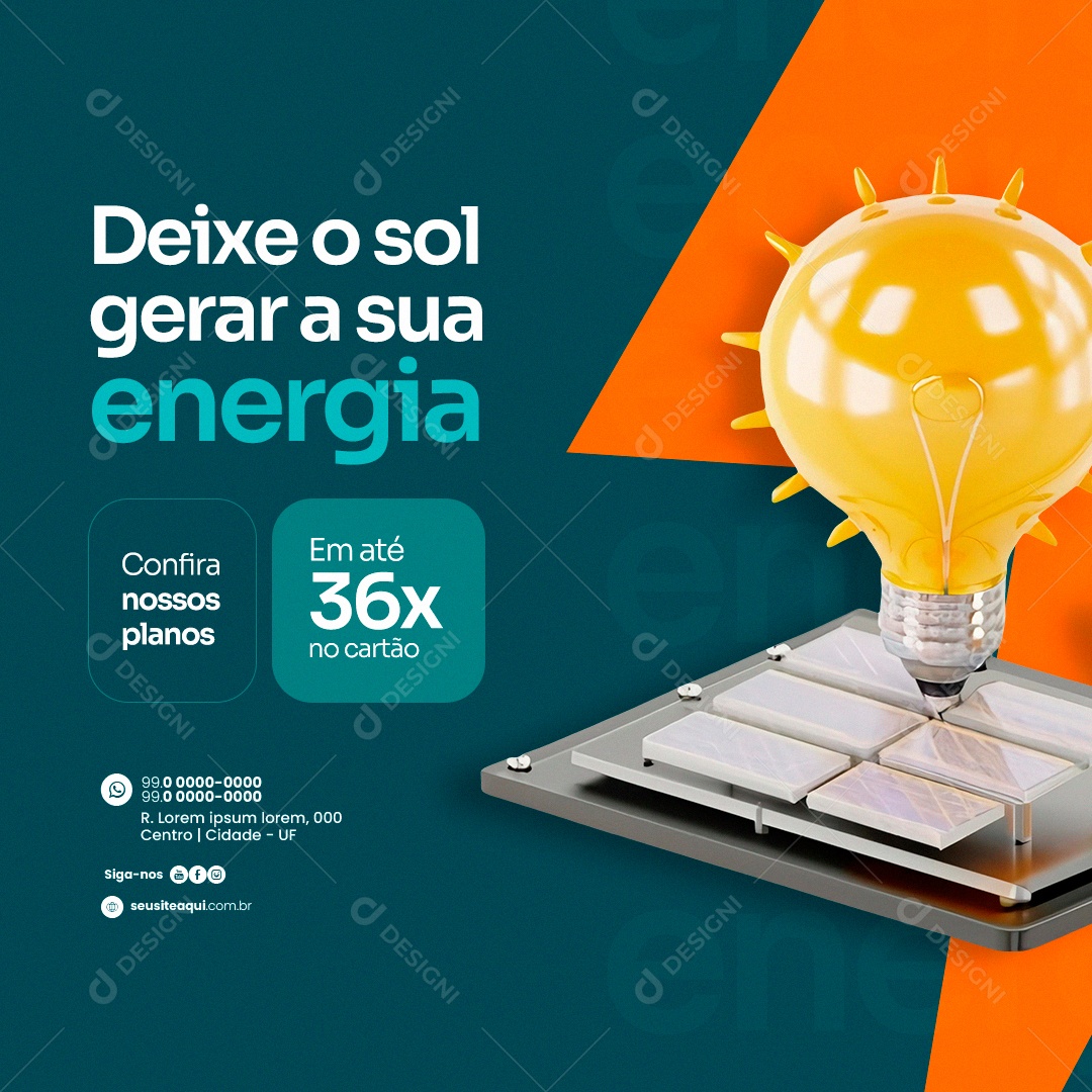 Energia Solar Confira nossos planos Em até 36x no cartão Social Media PSD Editável
