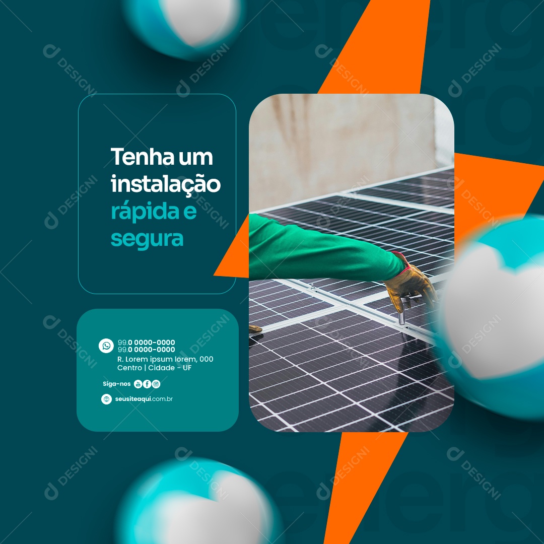Energia Solar Tenha um instalação rápida e segura Social Media PSD Editável