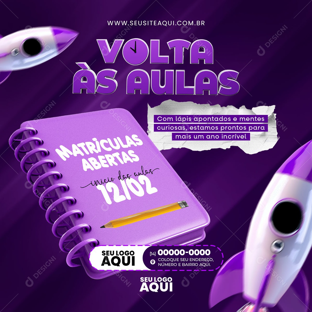 Volta às Aulas com Lápis Apontados e Mentes Curiosas Estamos Prontos Social Media PSD Editável