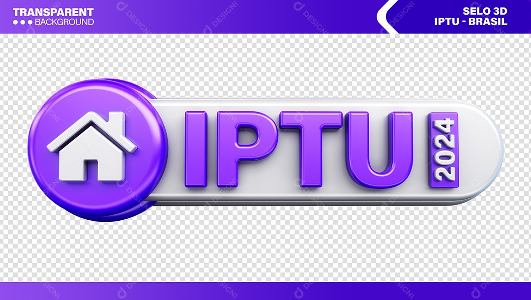 Selo 3D Roxo IPTU 2024 Para Composição PSD