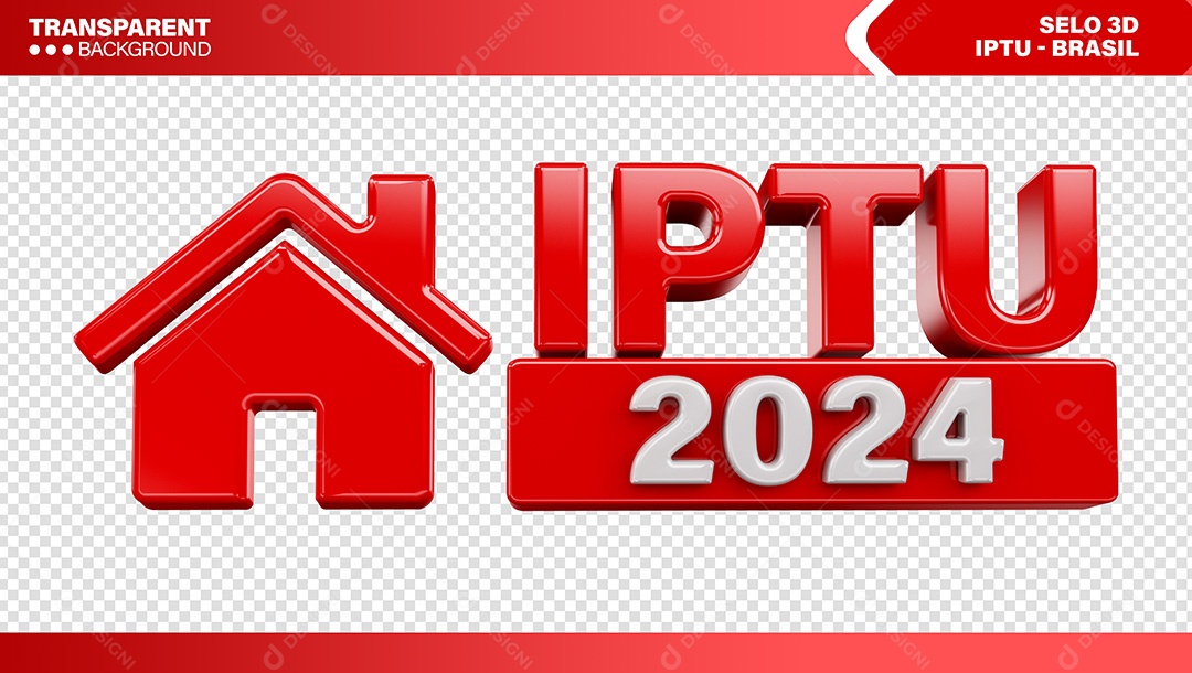 Selo 3D Vermellho IPTU 2024 Para Composição PSD