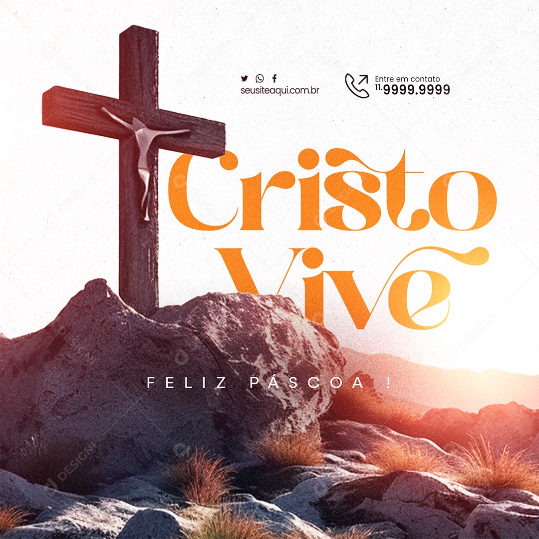 Feliz Páscoa Cristo Vive Social Media PSD Editável