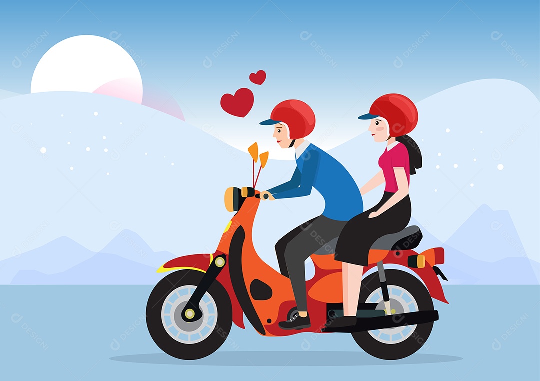 Casal Andando de Bicicleta Ilustração Vetor EPS + AI